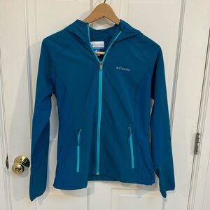 Columbia Blue Zip Up Hooded Windbreaker with Pockets